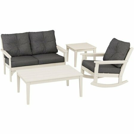 POLYWOOD Vineyard Sand / Ash Charcoal 4-Piece Deep Seating Patio Set with Rocking Chair 633PWS39S598